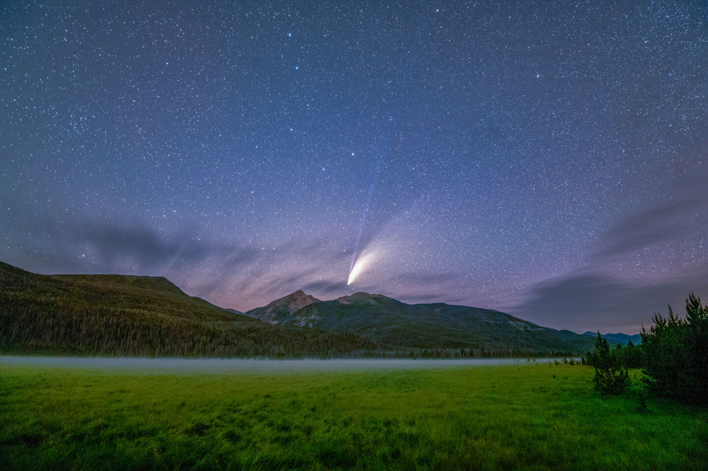 satellite streaks over mountains